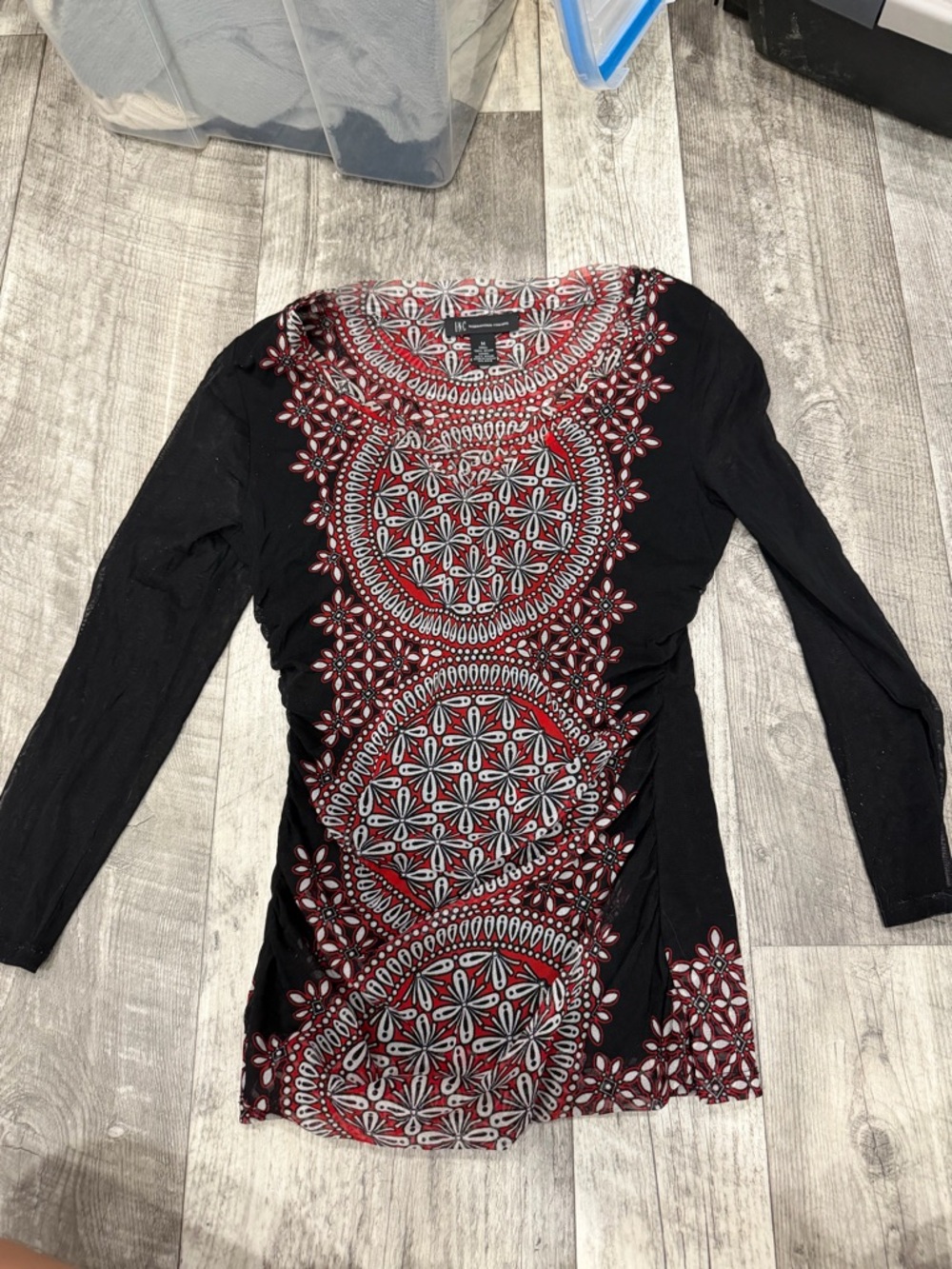 Boho-Inspired Black & Red Long Sleeve Tunic Top